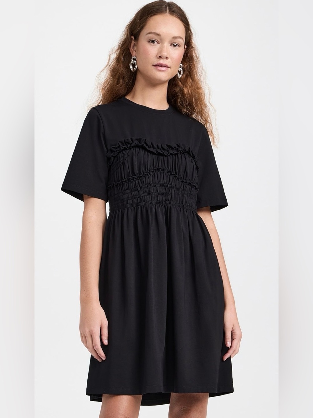 Cecilie Bahnsen Valencia Jersey Mini Dress Black Cotton 10 Corset Ruched Large